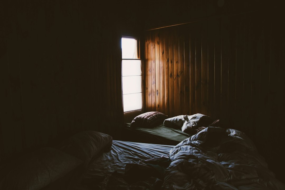 Tousled sheets in a cabin